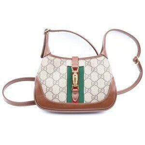 Gucci New Jackie GG Supreme Leather Small Shoulder Bag Brown Beige